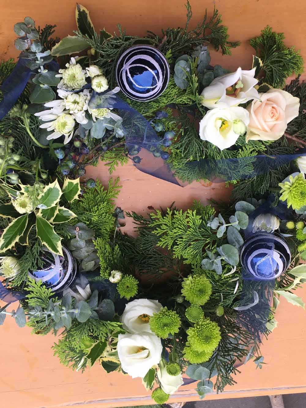 Blue fresh Christmas wreath