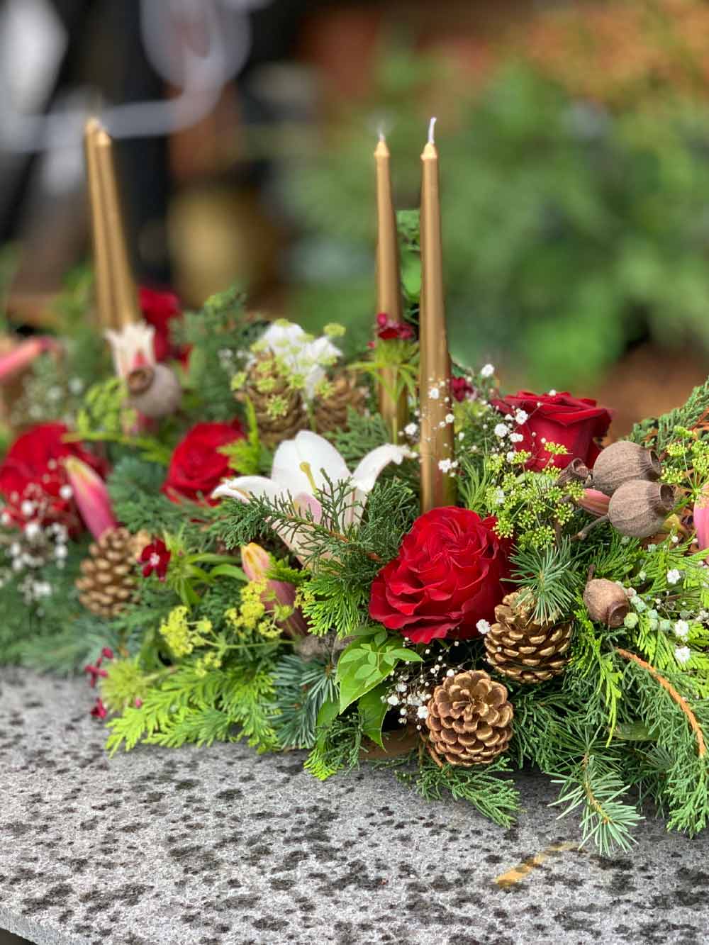 Custom designed Christmas table centrepieces